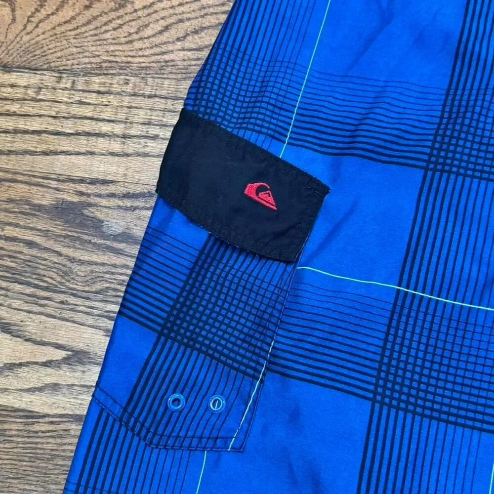 Vintage Quiksilver Plaid Spell Out Board Shorts Swim Trunks